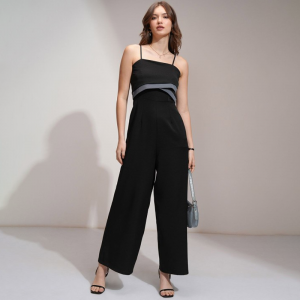 Women Colorblocked Layered Wide Leg Jumpsuit